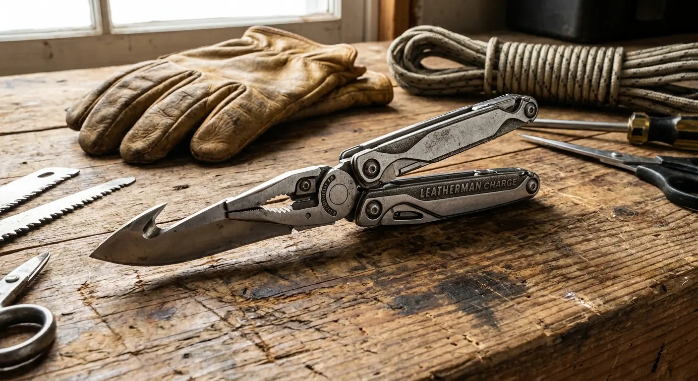 Multi-tool with gut hook blade