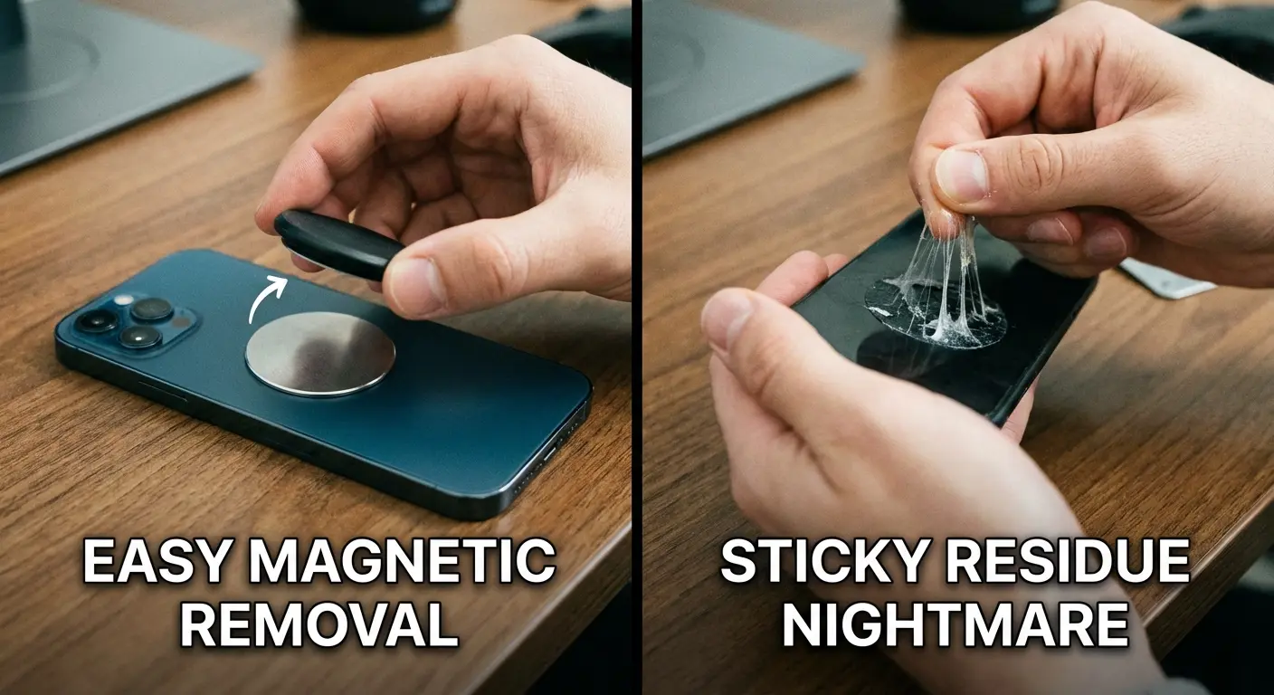 Magnetic grip attachment and removal demonstration