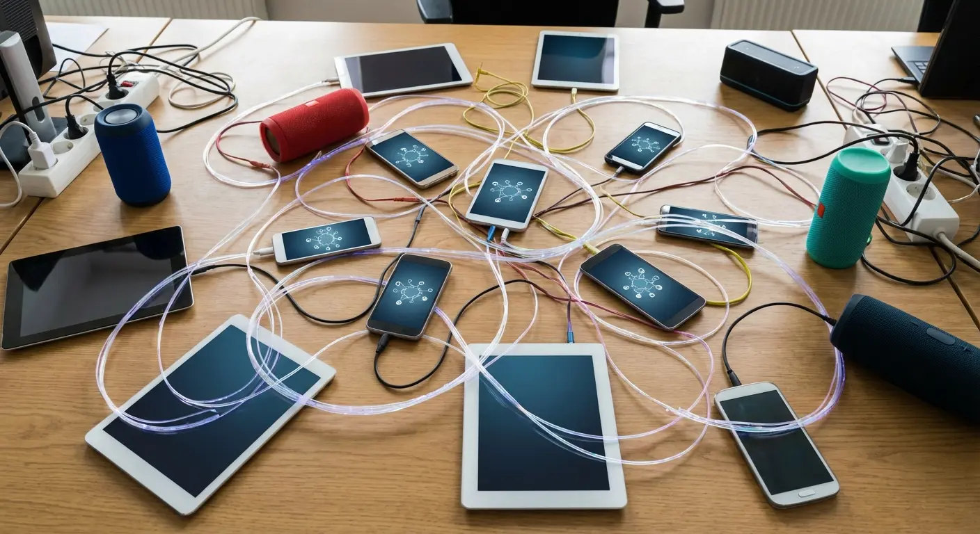 Third-party app interface showing multi-speaker synchronization