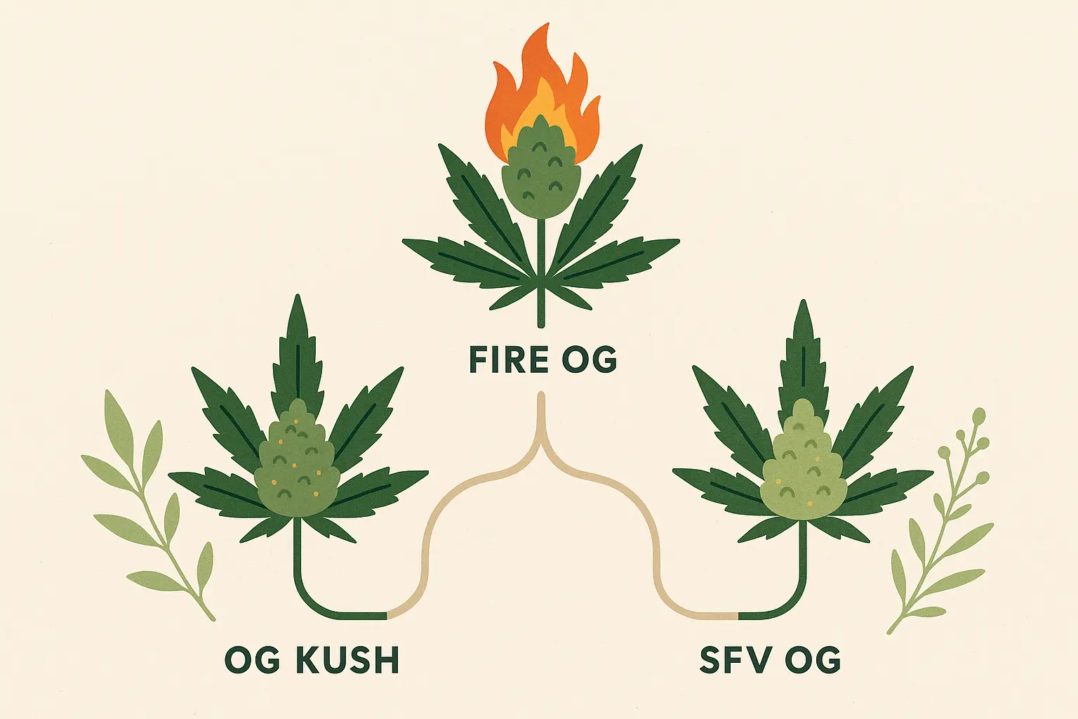 Fire OG strain genetics chart showing OG Kush and SFV OG lineage