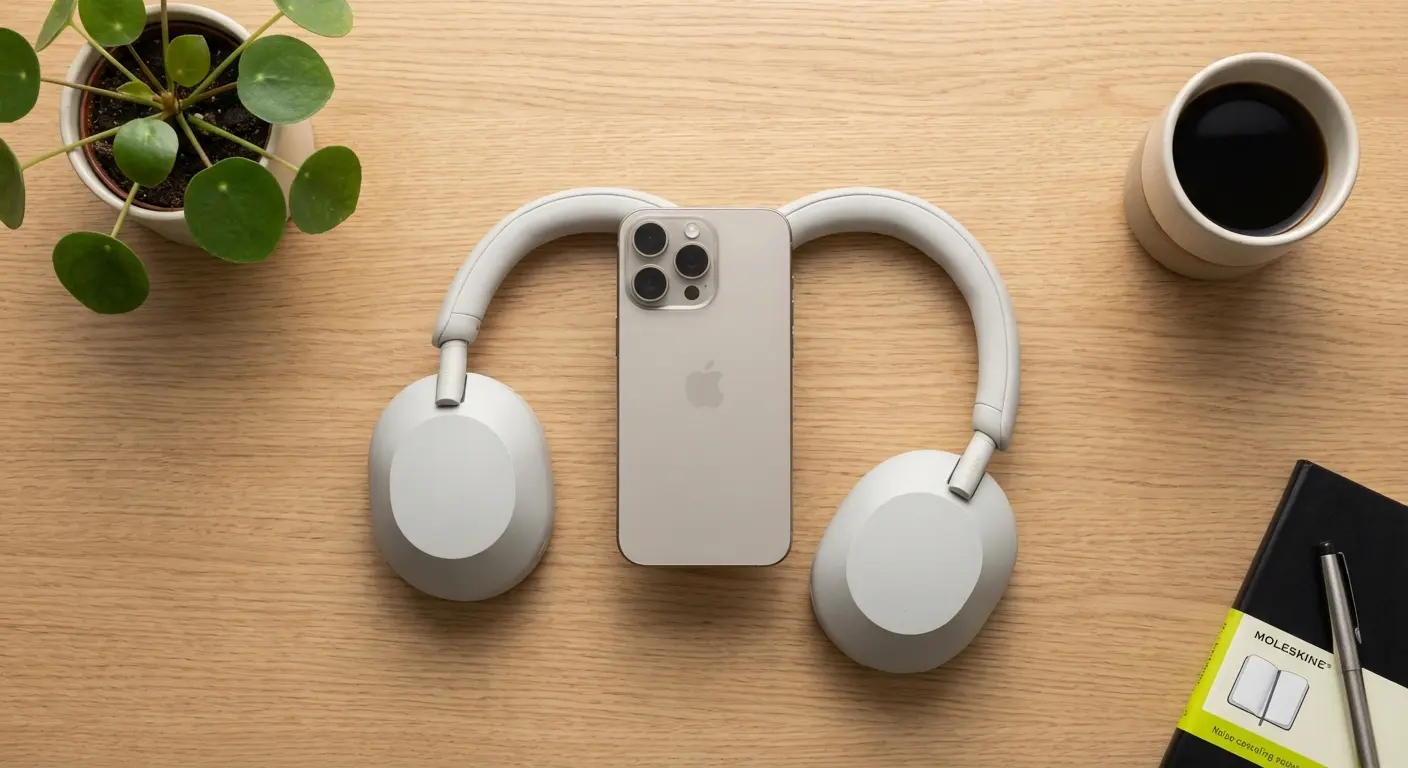 Person reviewing audio files on their iPhone outdoors