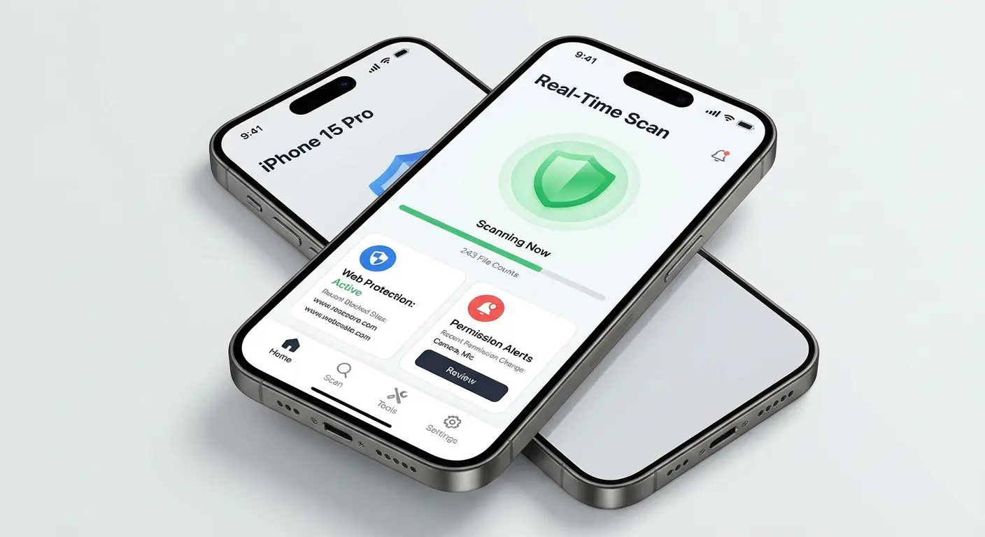 Mobile antivirus app dashboard on smartphone