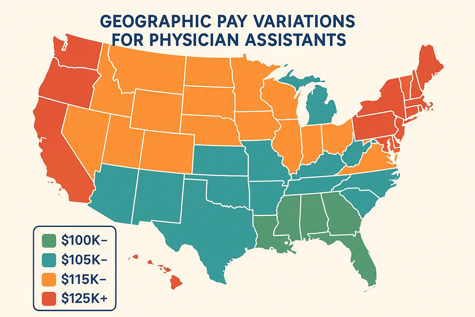 Geographic PA salary comparison map