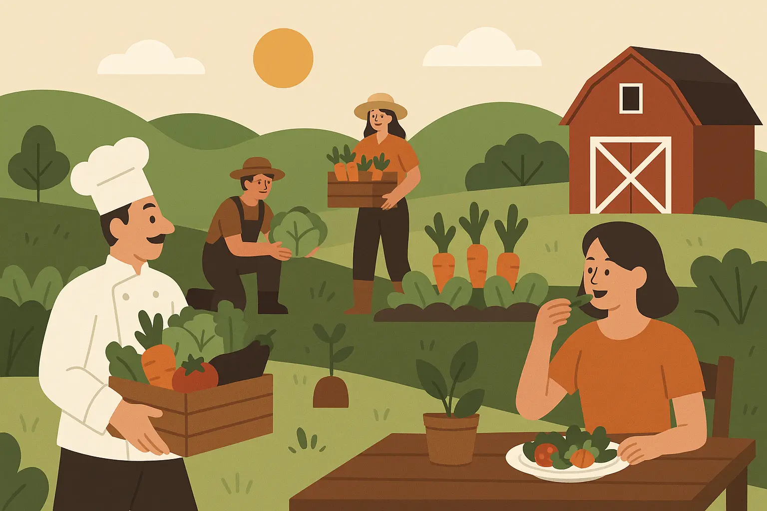 Farm-to-table chef selecting fresh ingredients