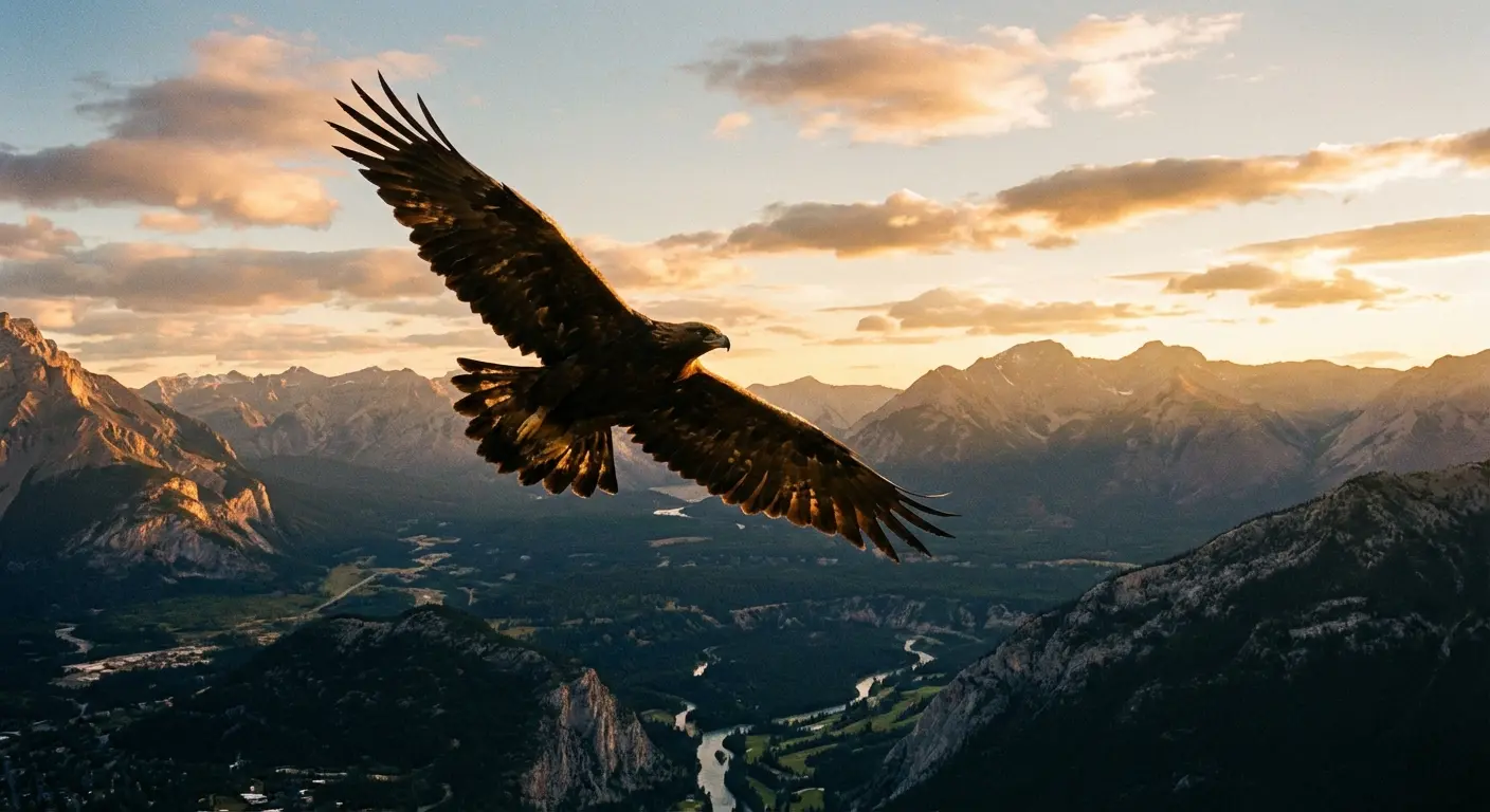 Eagle flying high representing strength and resilience