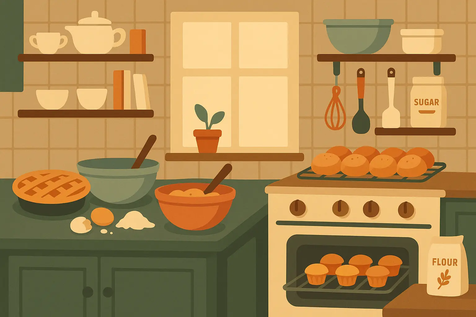 Grandmother baking with grandchildren