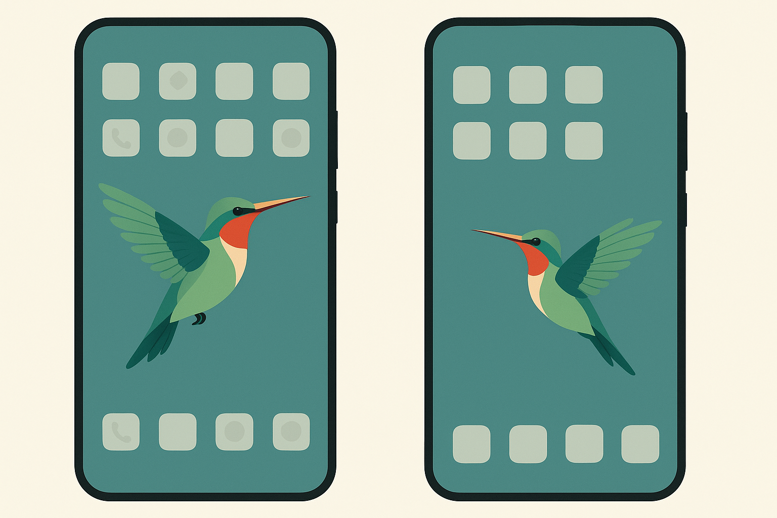 Hummingbird wallpaper composition examples showing focal point placement