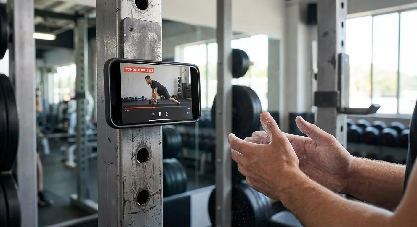 iPhone mounted magnetically for hands-free editing