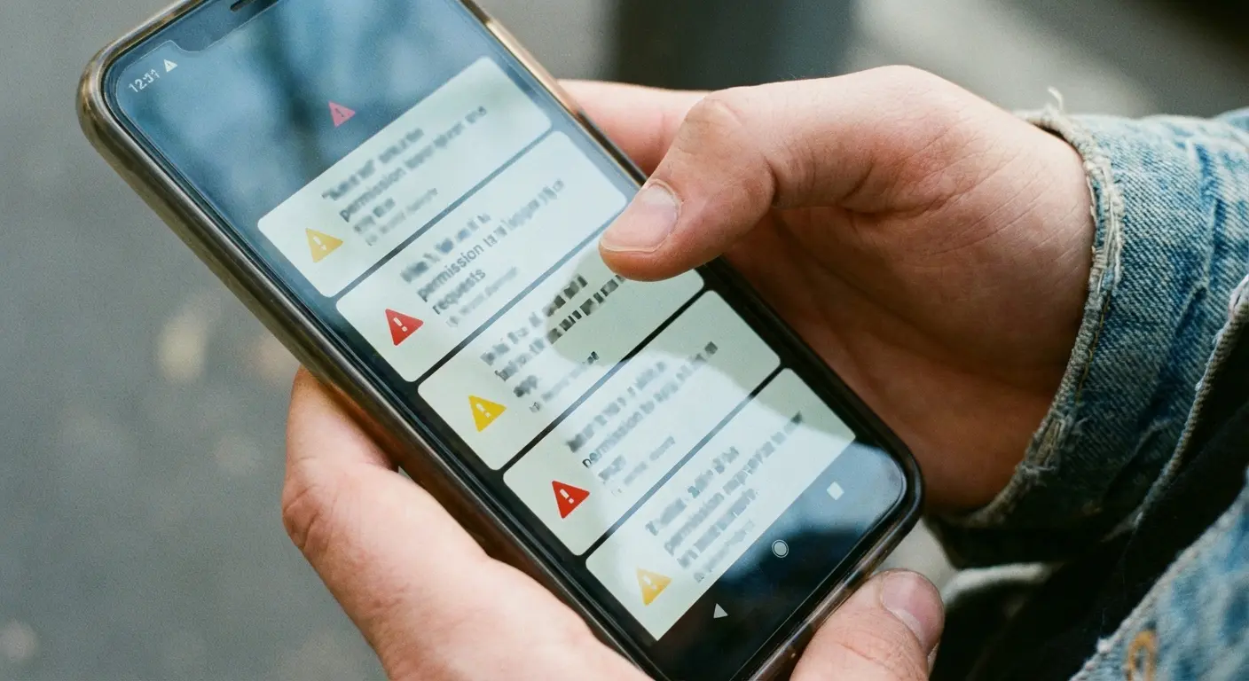App permissions warning screen on Android
