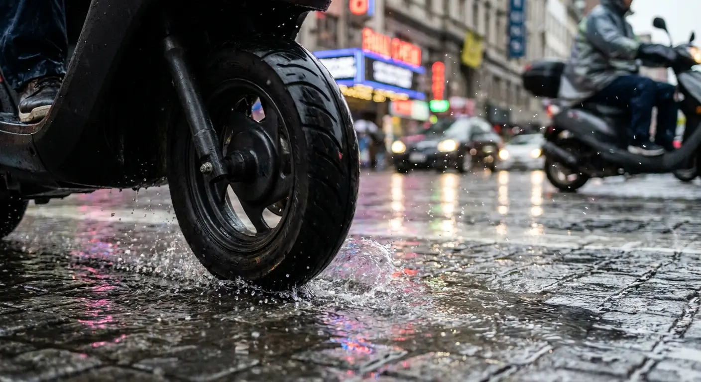 Scooter rain tire water channeling design