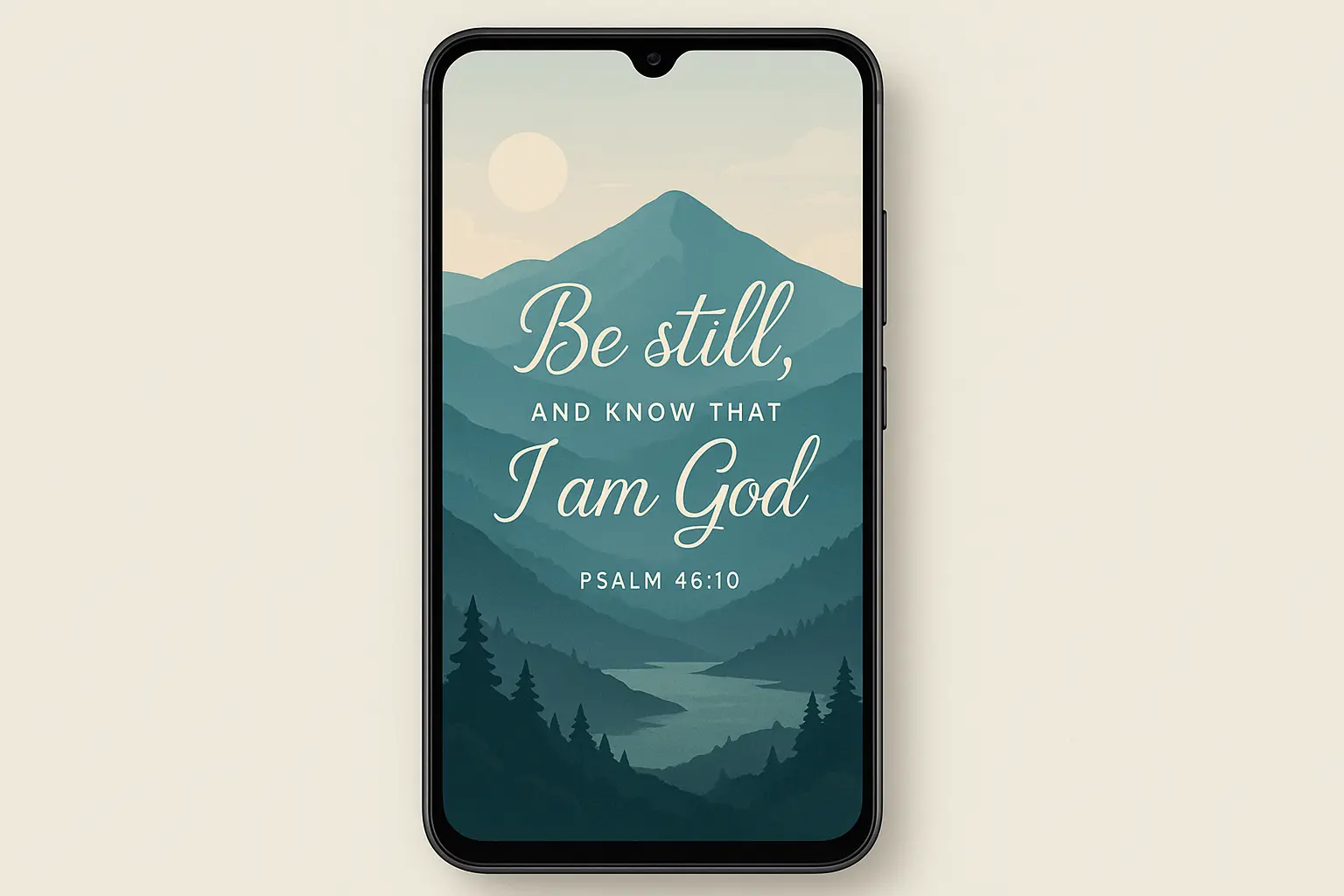 Person holding smartphone with bible verse wallpaper