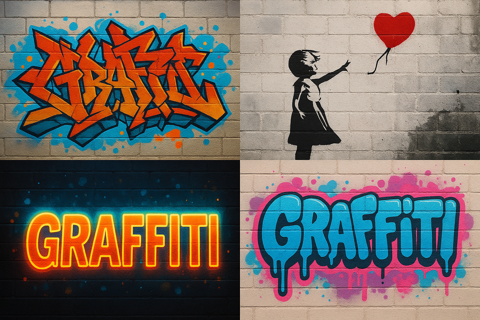 Collection of graffiti wallpaper options displayed on various phone screens
