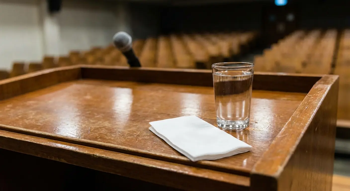 Speaker taking a pause to compose emotions