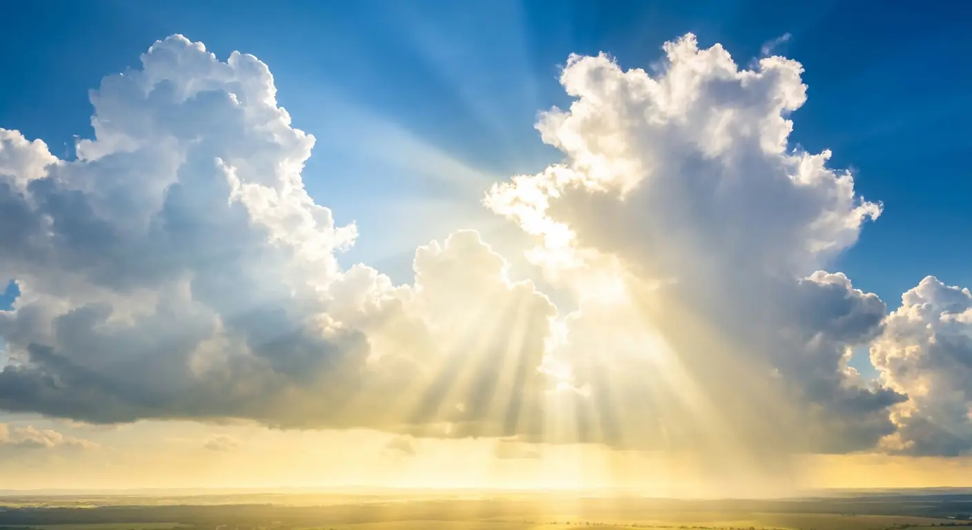 Sunlight breaking through clouds representing eternal life