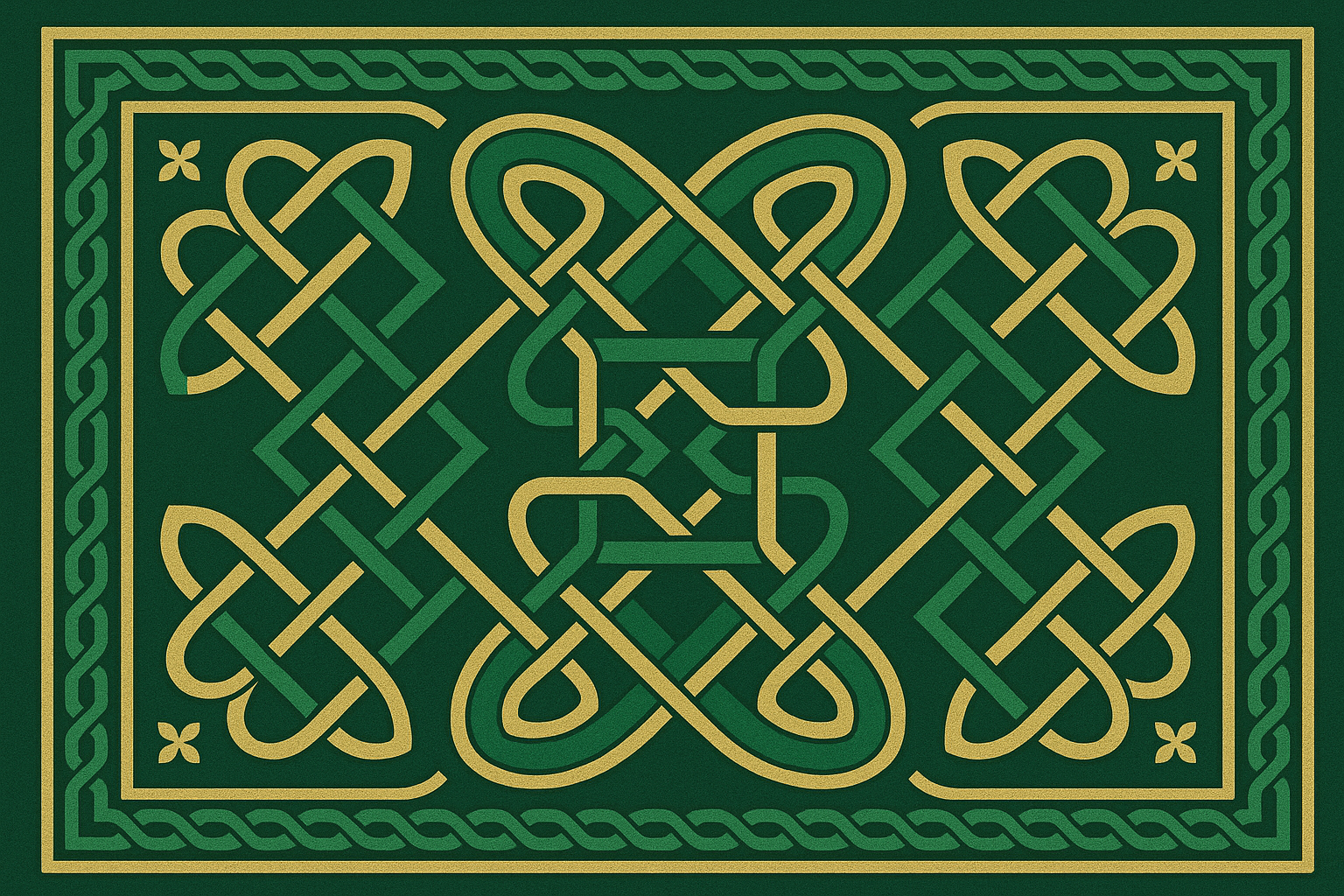 Intricate Celtic knot pattern in emerald and gold
