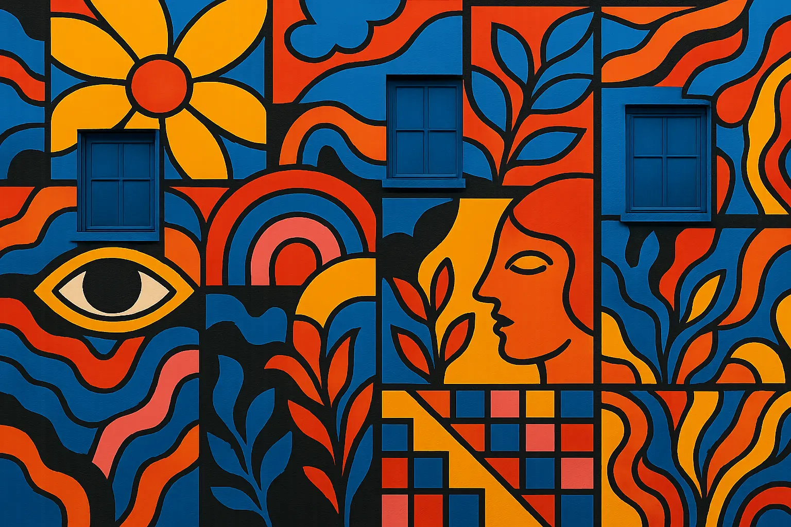 Graffiti street art with colorful urban murals and vibrant designs