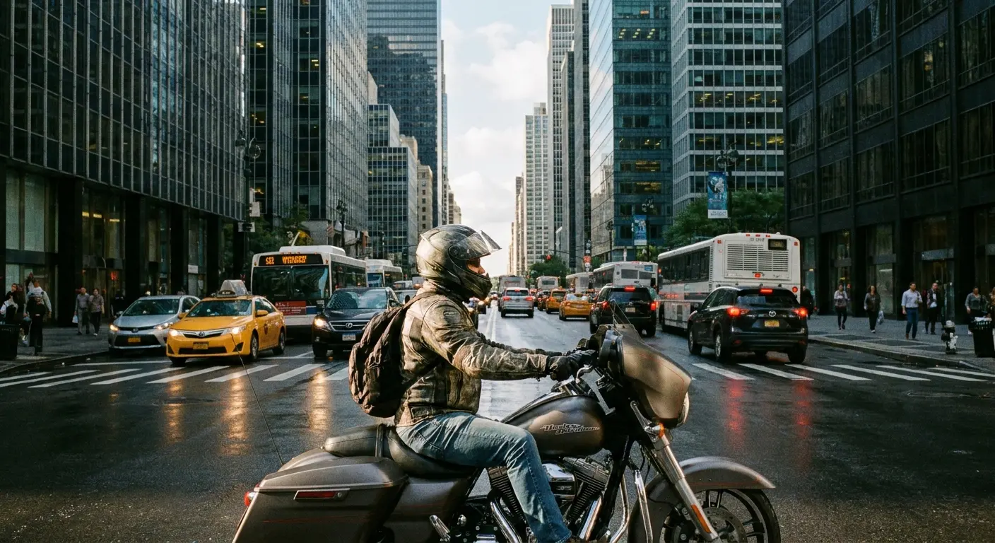 Commuter cruiser motorcycle in urban setting
