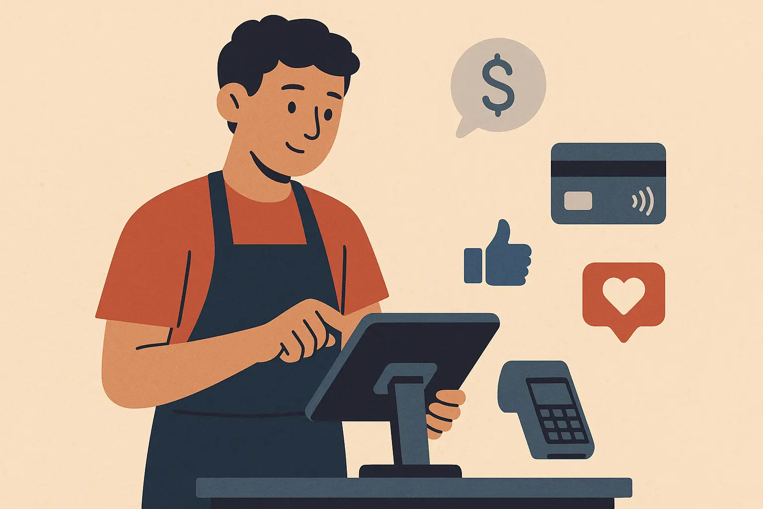 Server using modern POS system tablet in restaurant
