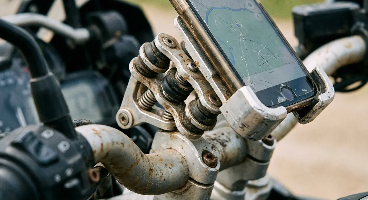 Motorcycle phone mount on sport touring bike