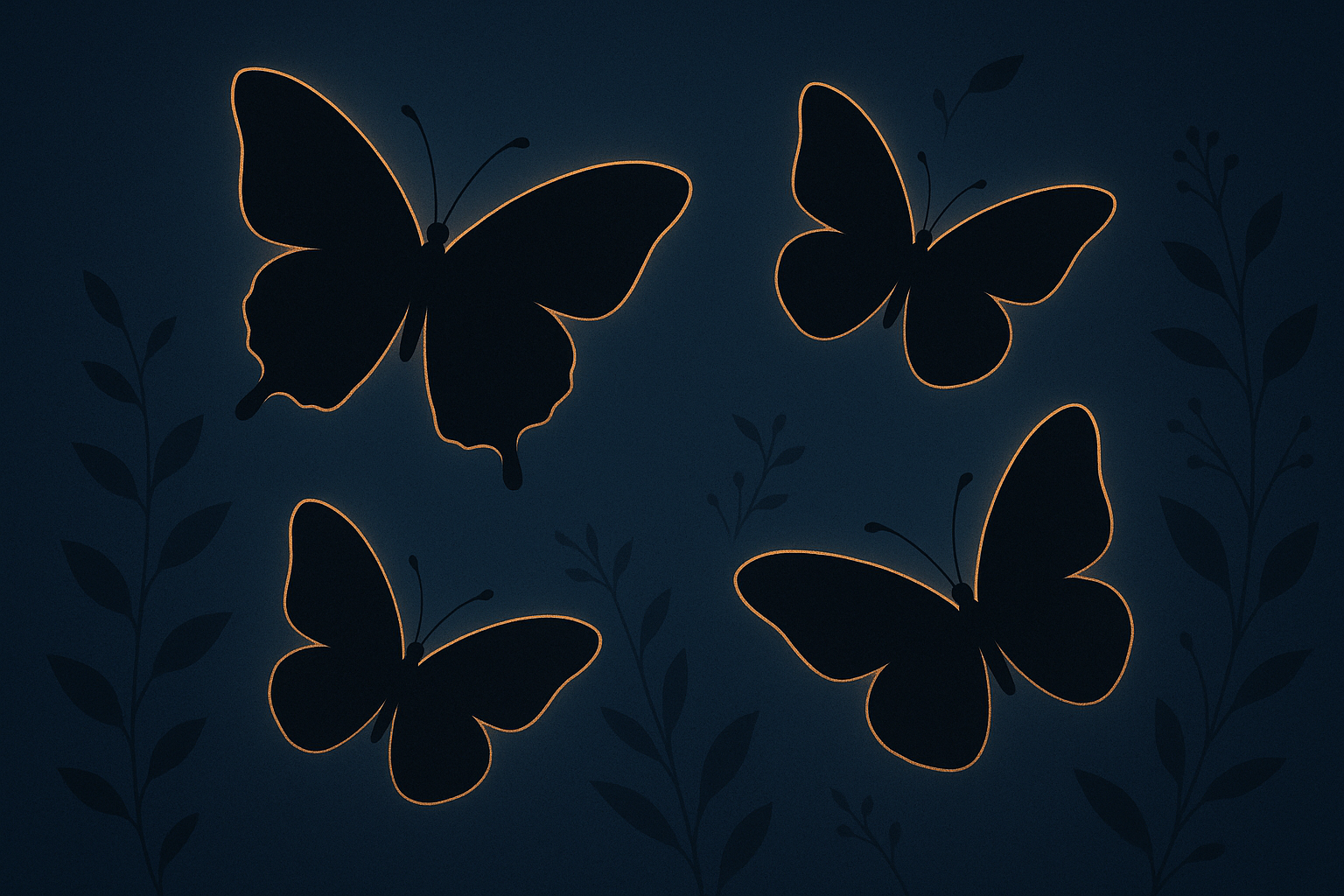 Midnight garden butterflies with bioluminescent effects