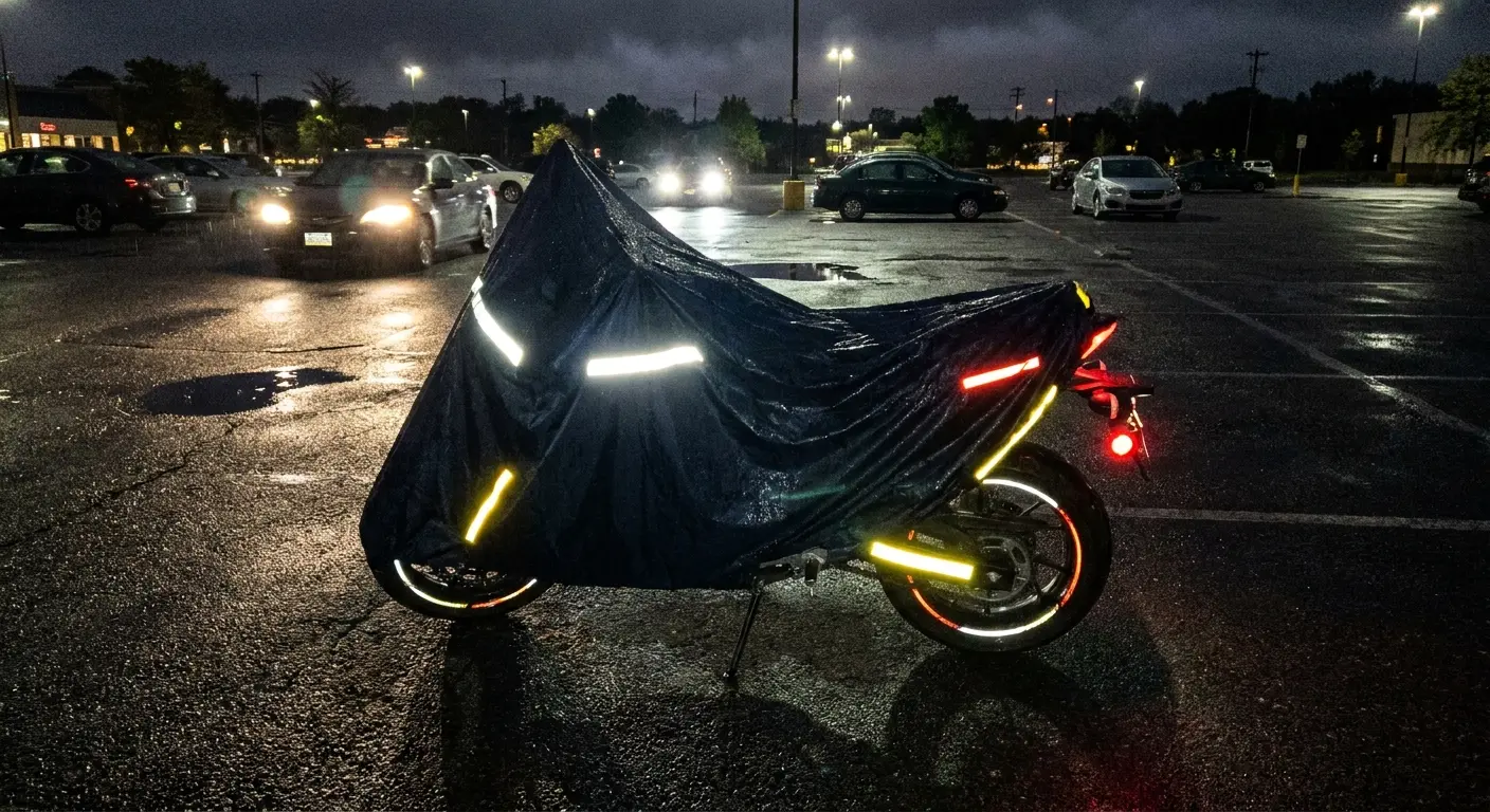 Reflective motorcycle cover for night visibility